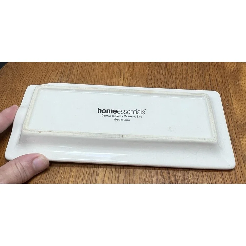Home Essentials Put it Here Ceramic Spoon Rest Cream Brown Rectangular Tray